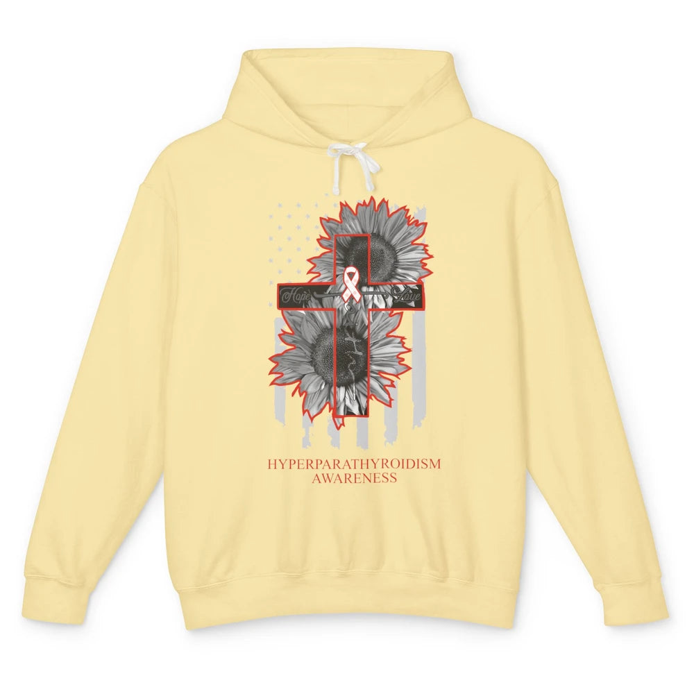 Hyperparathyroidism Awareness Sunflower US Flag Faith Hope Unisex Lightweight Hoodie