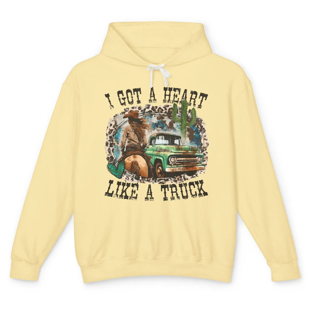 Leopard Cowgirl I Got A Heart Like A Truck Western Country Unisex Lightweight Hoodie