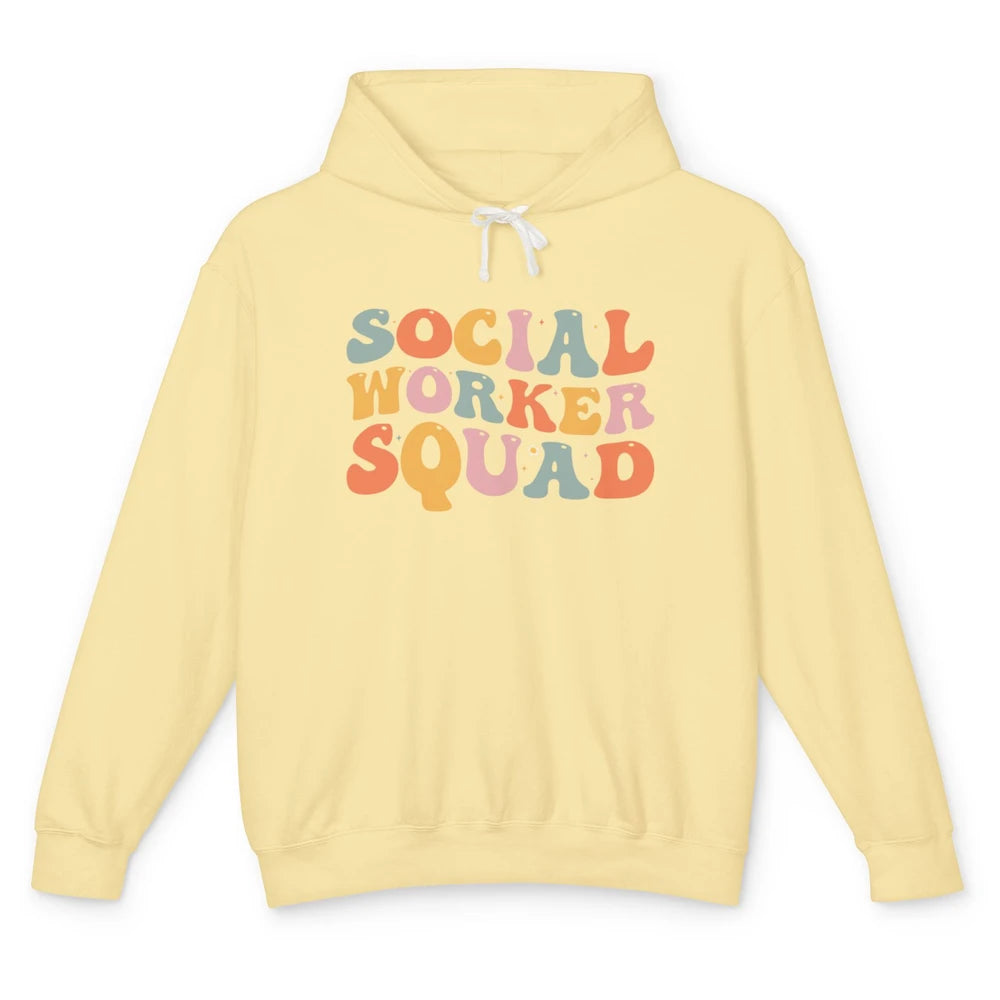 Social Worker Squad Groovy Retro Vintage Rainbow Social Work Unisex Lightweight Hoodie