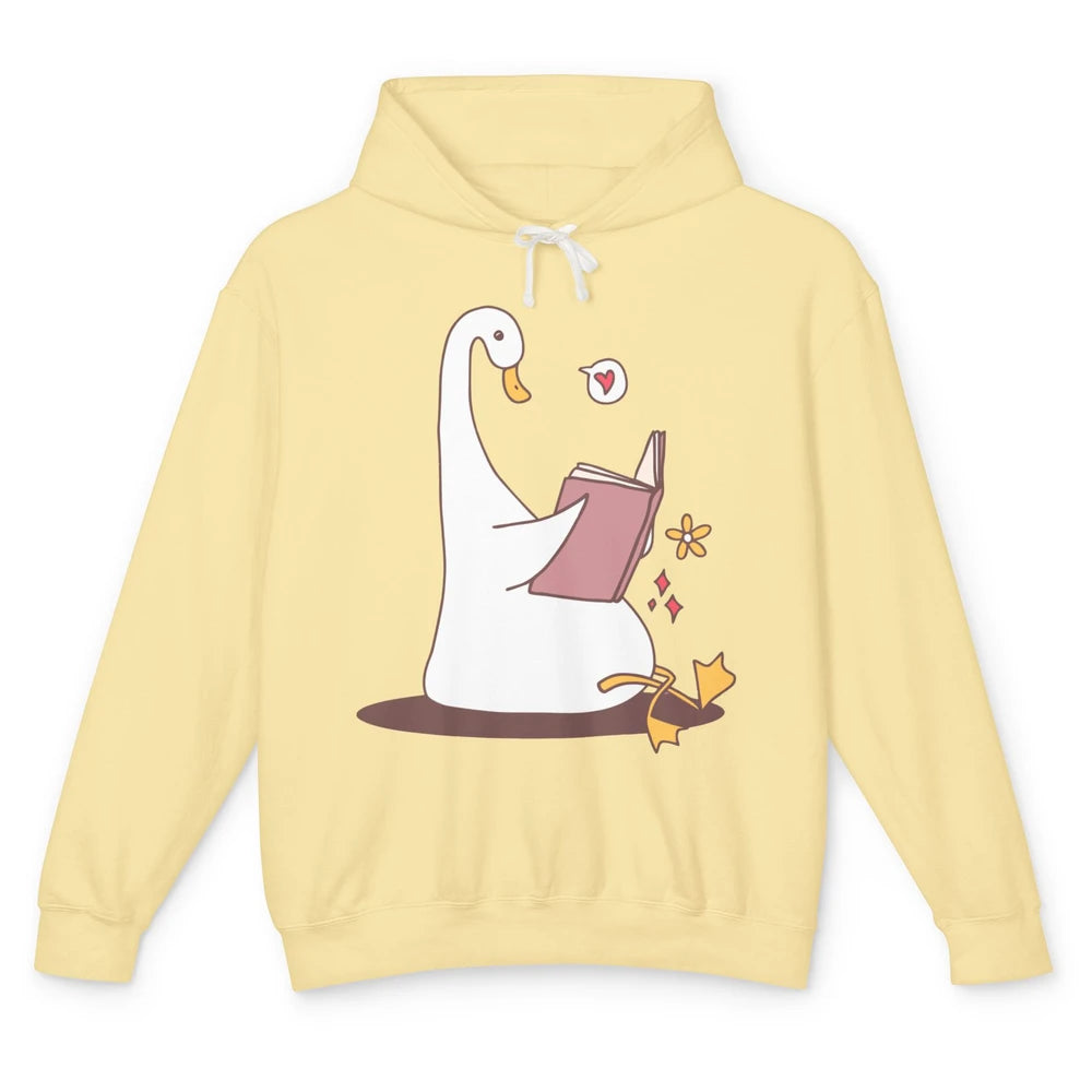 Funny Silly Goose Book Reading Goose Book Lovers Bookish Unisex Lightweight Hoodie