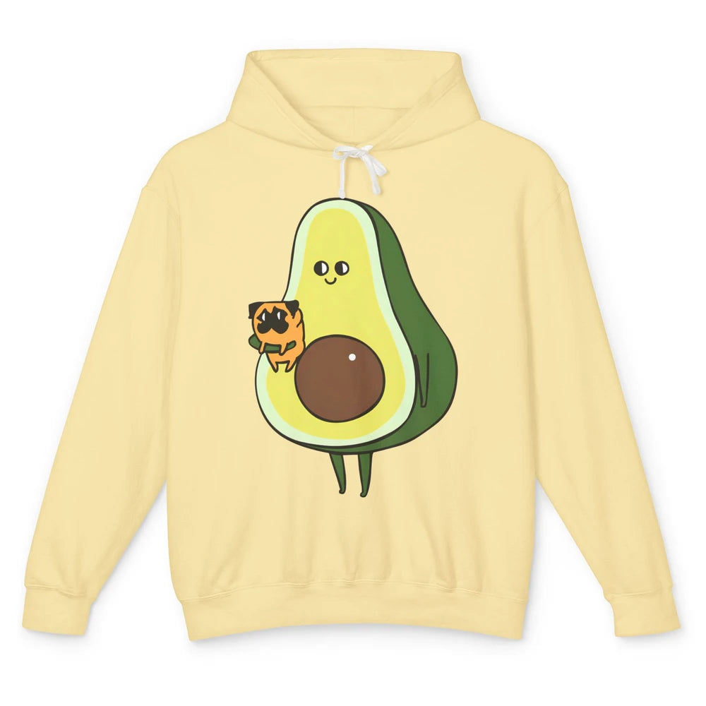 Avocado With Pug Funny Avocado Vegan Pug Lovers Gift Unisex Lightweight Hoodie