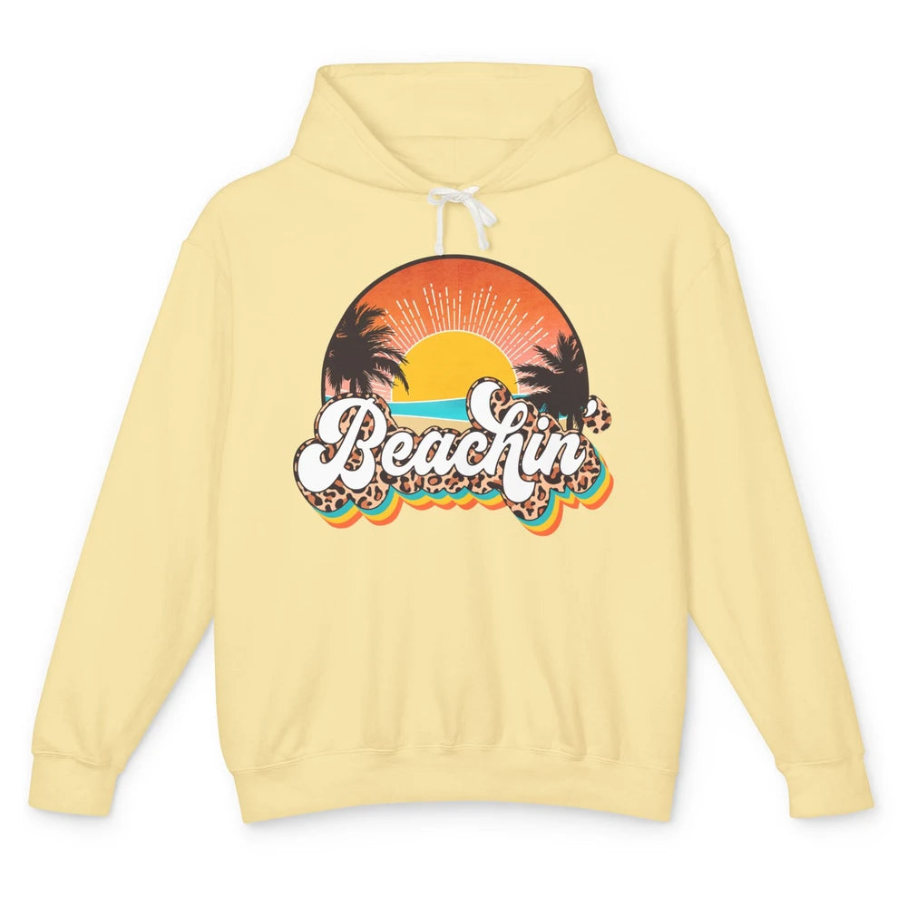 Beachin' Leopard Retro Summer Sunset Beach Lovers Vacation Unisex Lightweight Hoodie