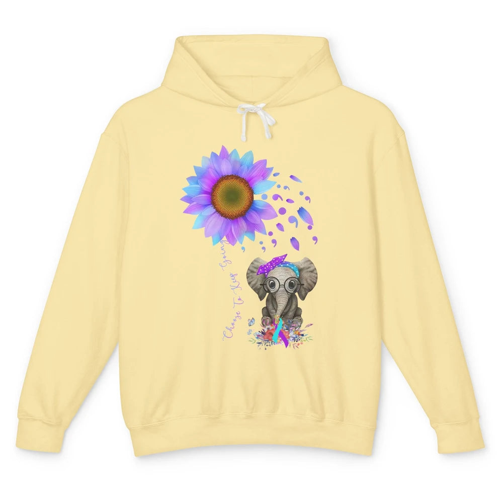 Sunflower Elephant Suicide Prevention Choose To Keep Going Unisex Lightweight Hoodie