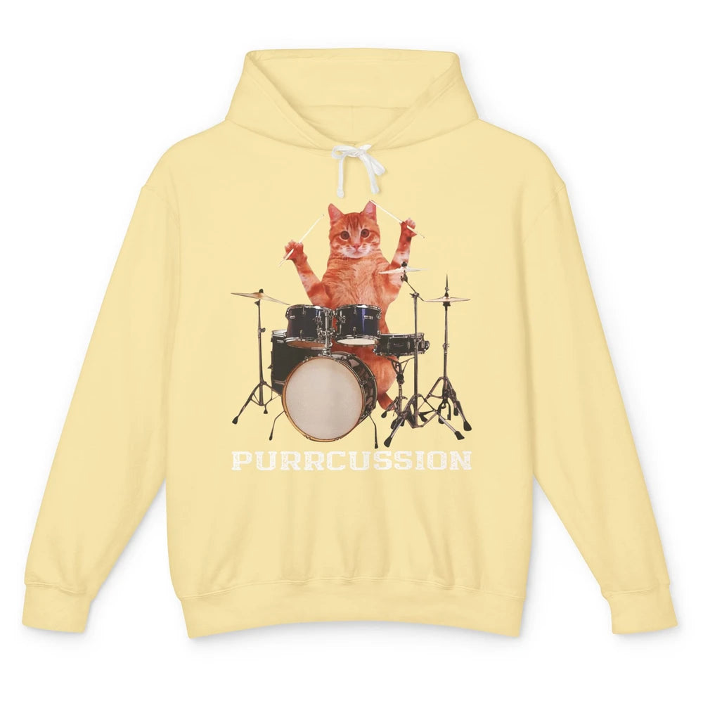 Cat Drummer Purrcussion I Destroy Silence Percussionist Drum Unisex Lightweight Hoodie