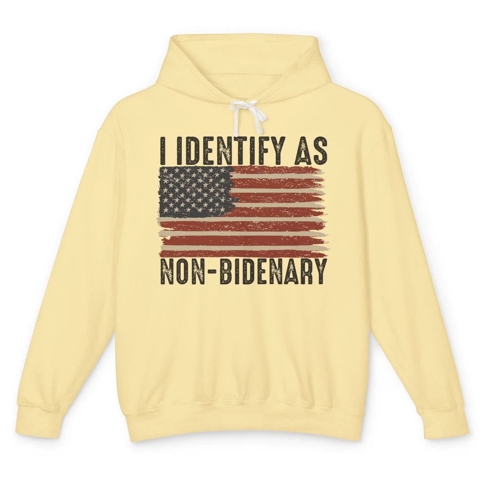 Funny I Identify As Non-Bidenary Anti Joe Biden US Flag Unisex Lightweight Hoodie