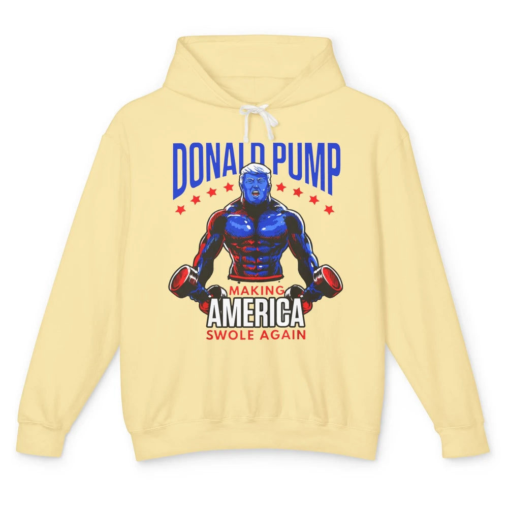 Funny Donald Pump Make America Swole Again Trump 2024 Return Unisex Lightweight Hoodie