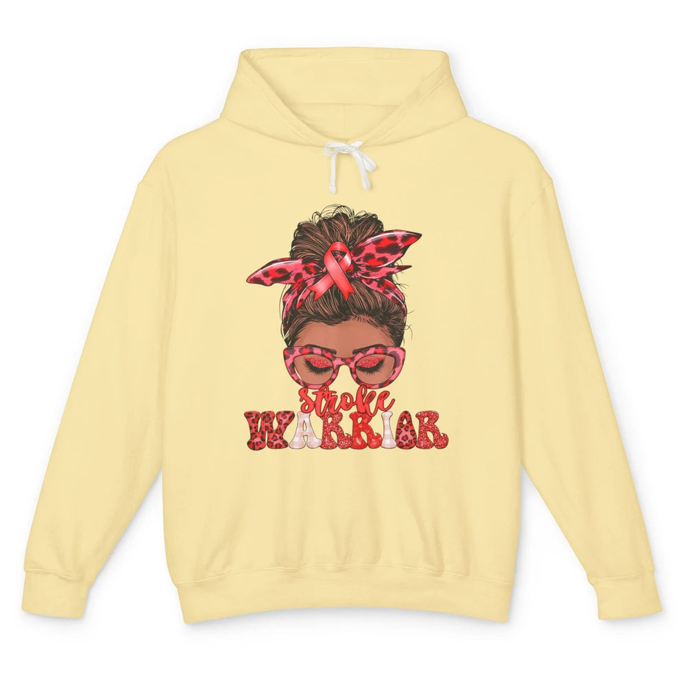 Afro Messy Hair Bun Black Women Warrior Red Stroke Awareness Unisex Lightweight Hoodie