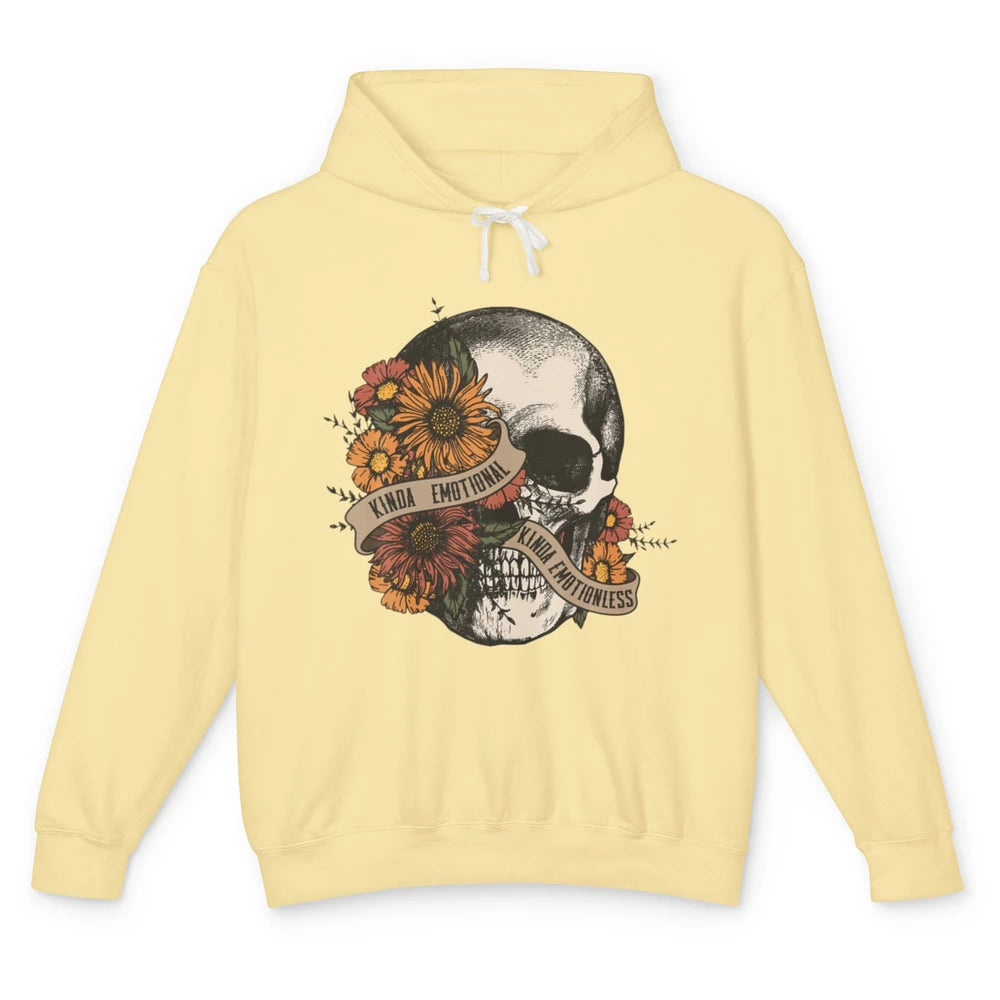 Kinda Emotional Emotionless Flower Skull Vintage Skeleton Unisex Lightweight Hoodie