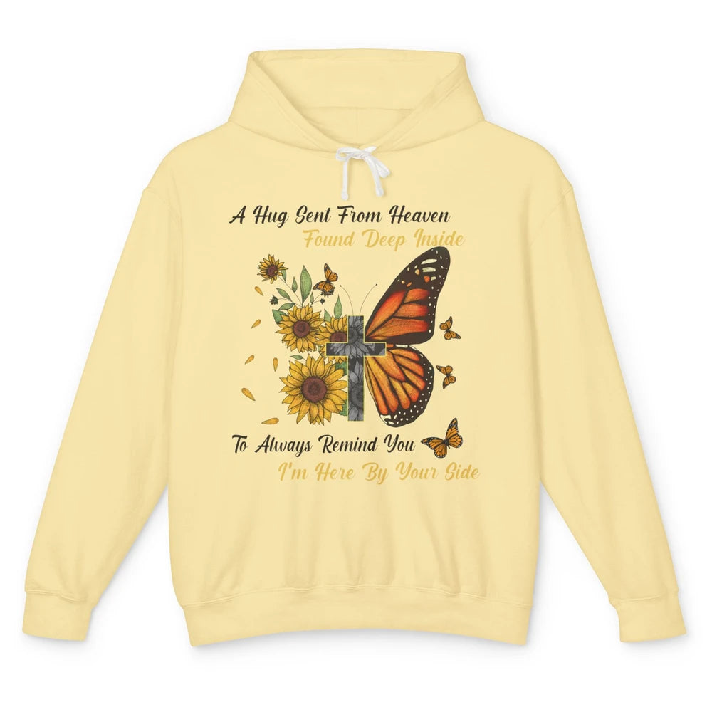 Butterfly Sunflower Jesus Cross Im By Your Side Heaven Angel Unisex Lightweight Hoodie