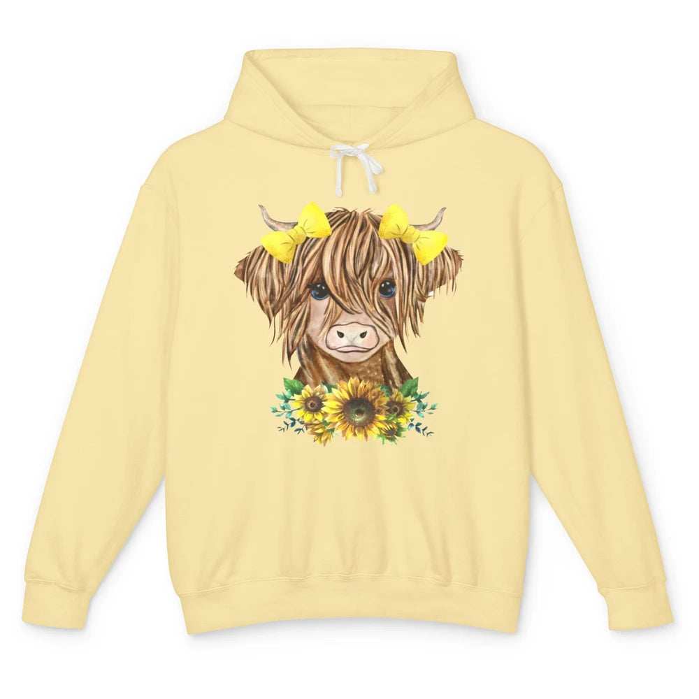 Baby Highland Cow Sunflower Western Country Heifer Cattles Unisex Lightweight Hoodie