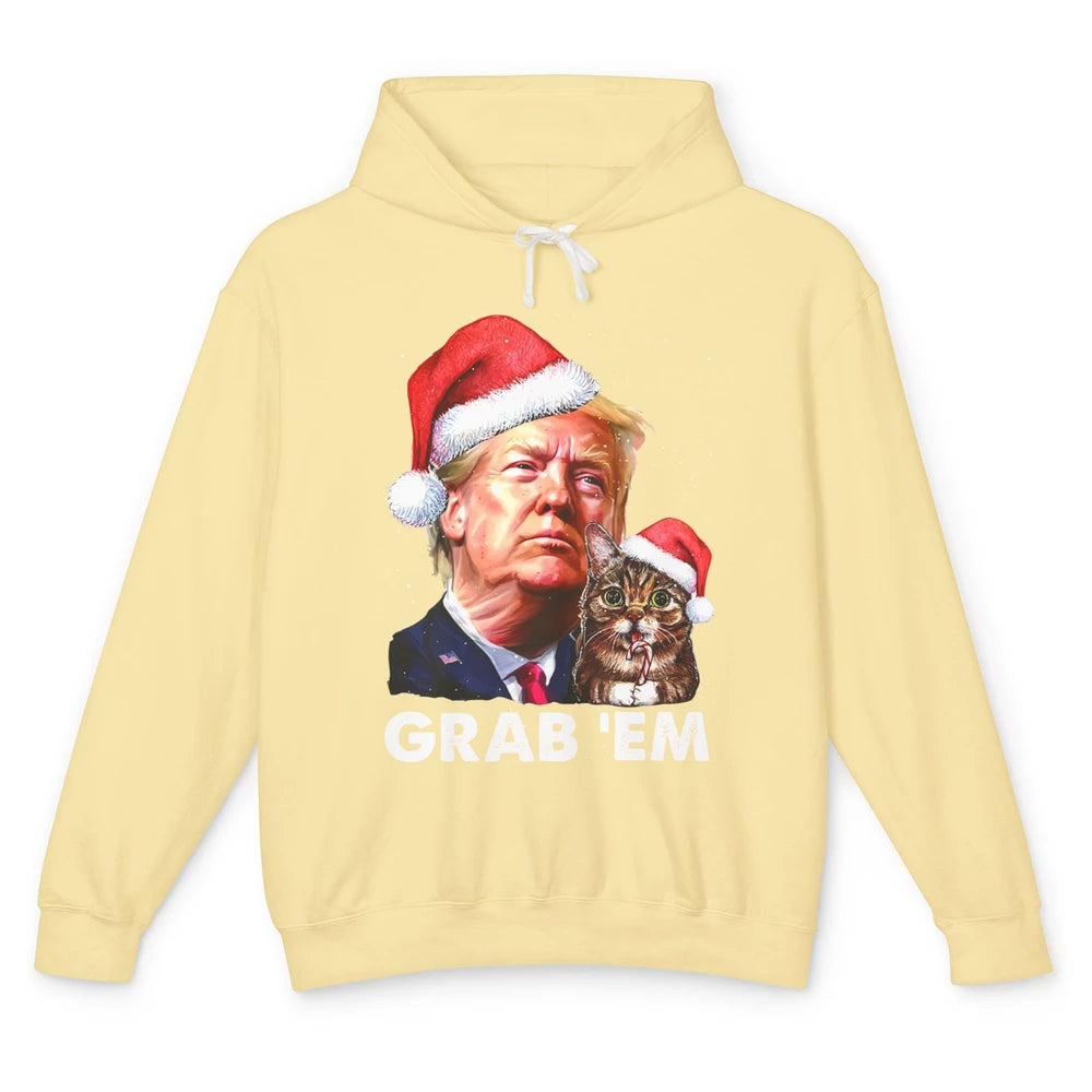 Funny Trump Cat Santa Grab' Em Trump Lovers Christmas Unisex Lightweight Hoodie