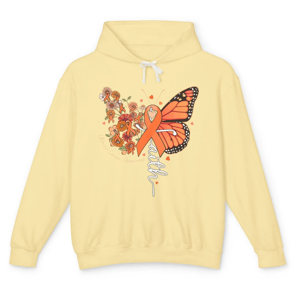 Peach Floral Butterfly Cross Faith Uterine Cancer Awareness Unisex Lightweight Hoodie