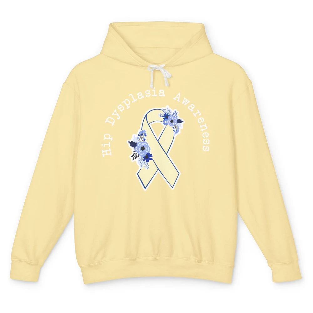 Hip Dysplasia Awareness Floral Blue White Ribbon DDH Unisex Lightweight Hoodie