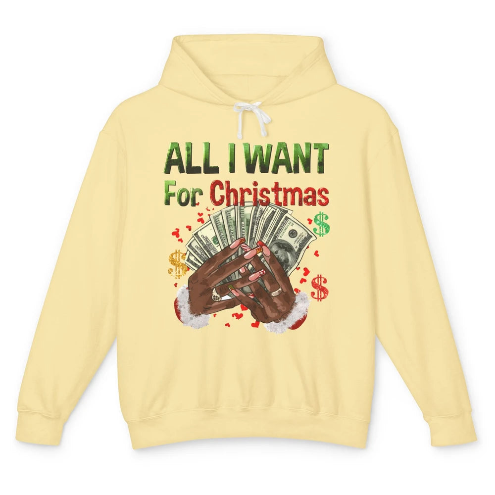 Funny Dollar Sign All I Want For Christmas Is Money Western Unisex Lightweight Hoodie