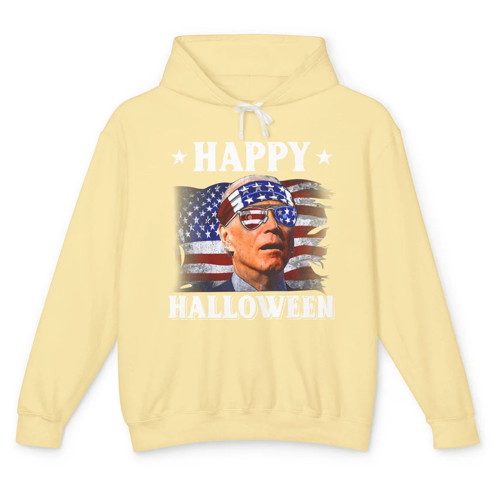 Retro US Flag Biden Glasses Happy Halloween Funny 4th July Unisex Lightweight Hoodie