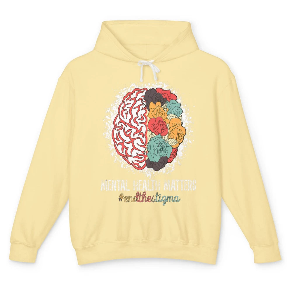 End The Stigma Floral Brain Therapy Mental Health Matters Unisex Lightweight Hoodie