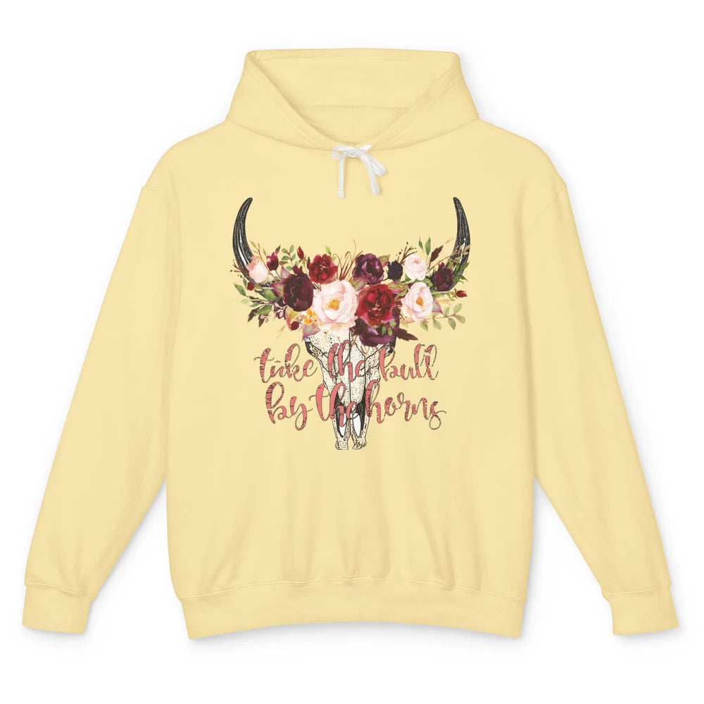 Boho Bull Skull Take The Bull By The Horns Western Country Unisex Lightweight Hoodie