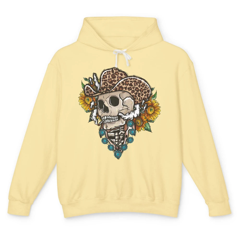 Sunflower Leopard Cowboy Skull Gemstone Western Country Gift Unisex Lightweight Hoodie