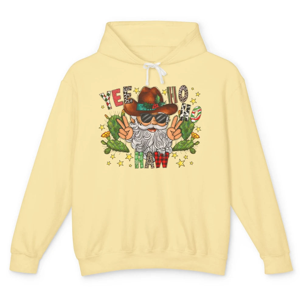 Leopard Santa Cowboy Yee Ho Haw Christmas Western Country Unisex Lightweight Hoodie