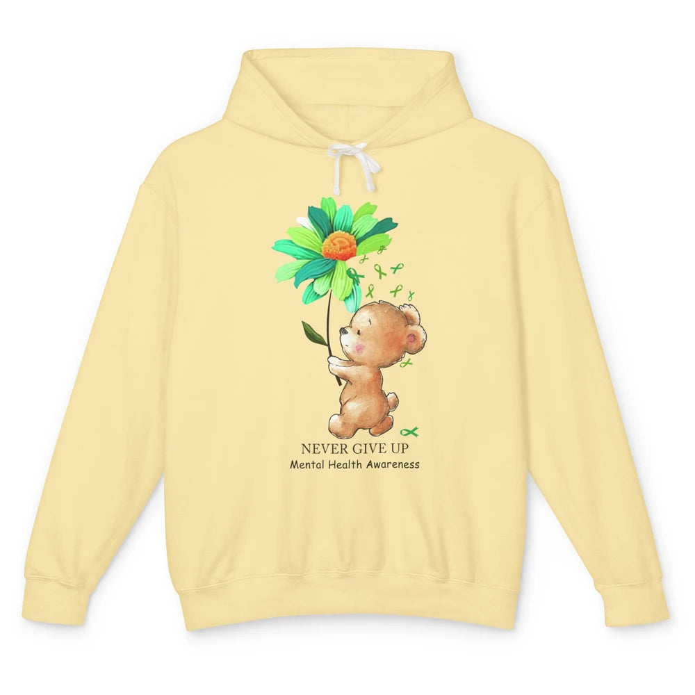 Mental Health Awareness Keep Going Daisy Bear Green Ribbon Unisex Lightweight Hoodie