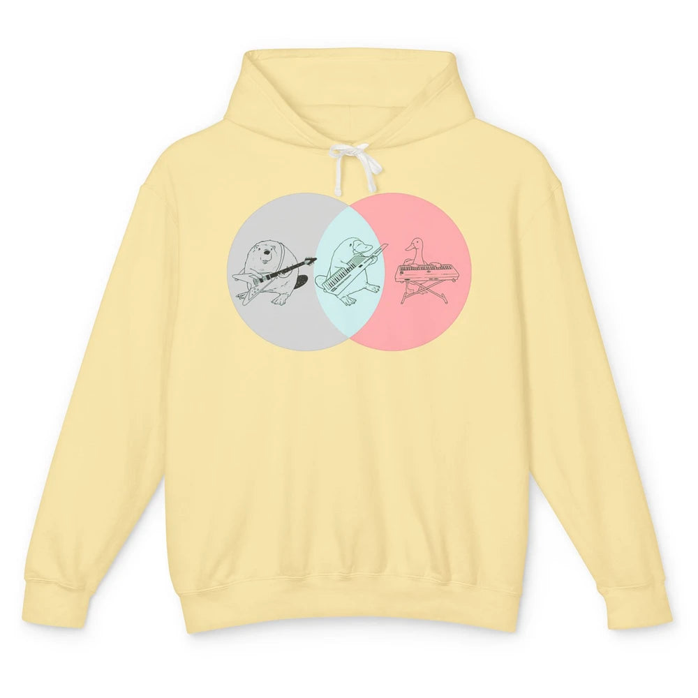 Keytar Platypus Venn Diagram Gray Blue Pink Guitarist Music Unisex Lightweight Hoodie