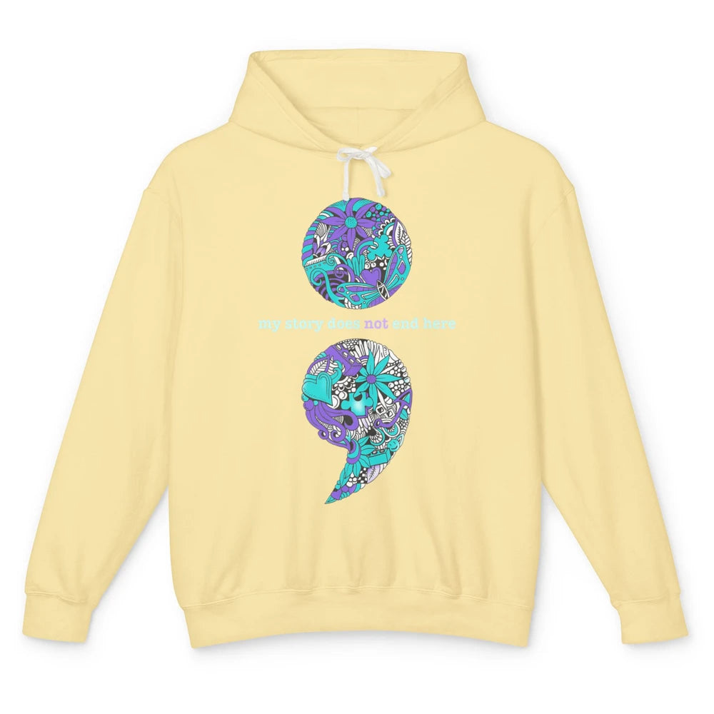 Semicolon Suicide Awareness Suicide Prevention Teal Purple Unisex Lightweight Hoodie