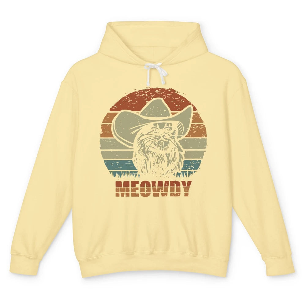 Funny Retro Cat Cowboy Meowdy Western Country Cat Lovers Unisex Lightweight Hoodie