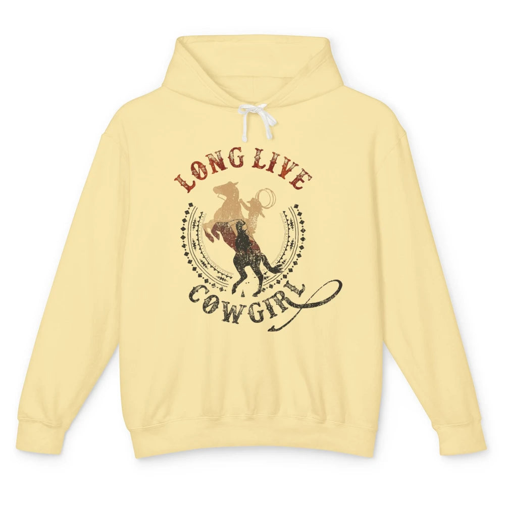 Western Country Cowgirl Riding Horses Cool Rodeo Howdy Retro Unisex Lightweight Hoodie