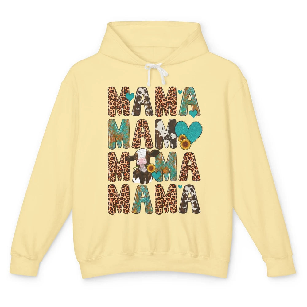 Leopard Sunflower Heifer Cow Mama Western Country Cattle Mom Unisex Lightweight Hoodie