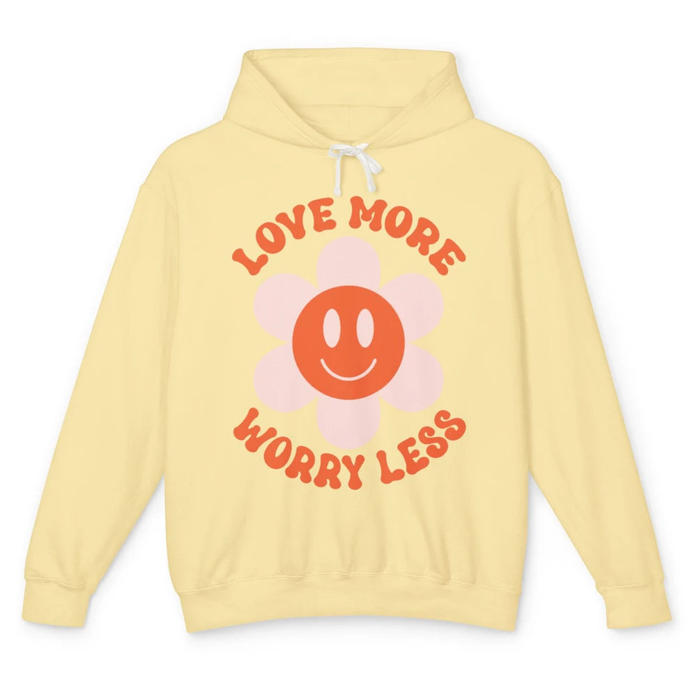 Happy Valentine Day Groovy Love More Worry Less Smiling Face Unisex Lightweight Hoodie