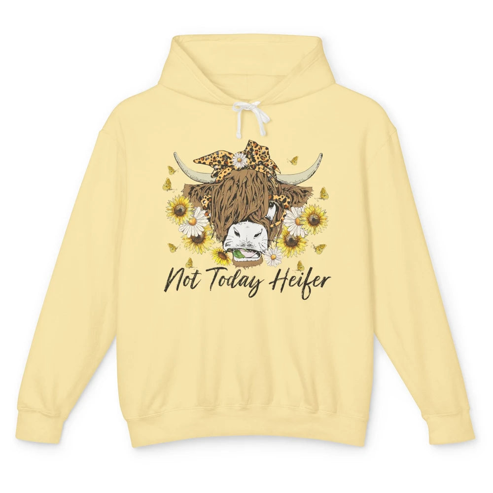 Leopard Highland Cow Bandana Not Today Heifer Western Farmer Unisex Lightweight Hoodie