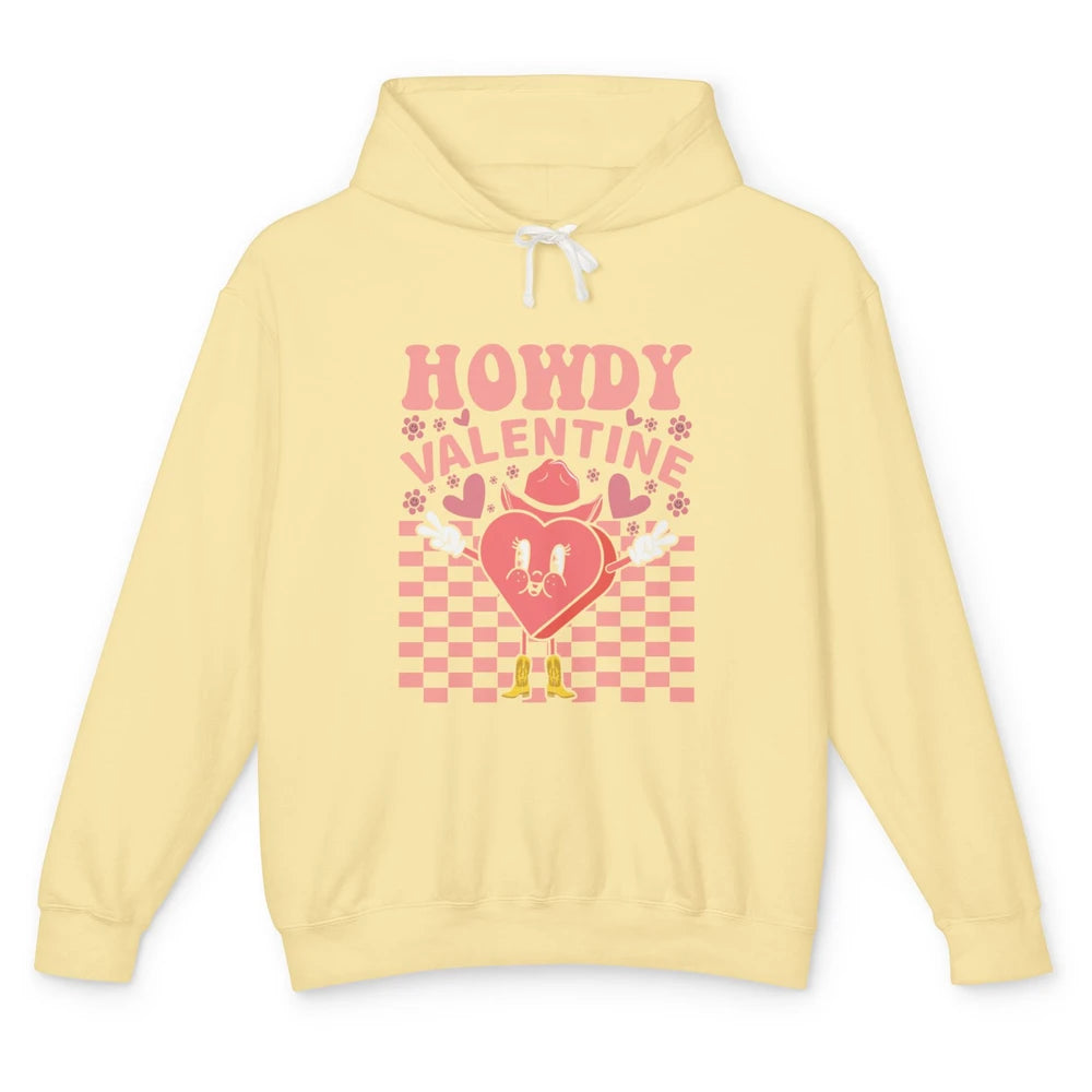 Happy Valentines Day Heart Cowboy Groovy Howdy Valentine Unisex Lightweight Hoodie