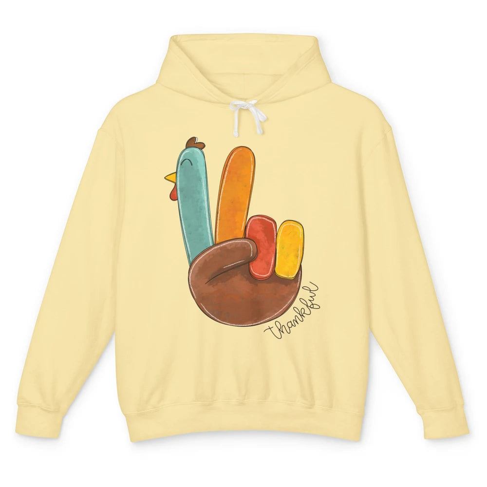 Funny Turkey Peace Sign Thankful Thanksgiving Gift Halloween Unisex Lightweight Hoodie