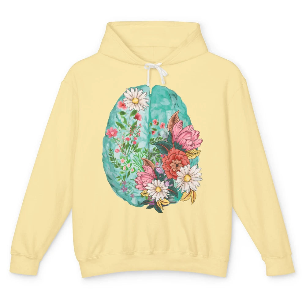 Wildflower Brain End The Stigma Floral Mental Health Matters Unisex Lightweight Hoodie