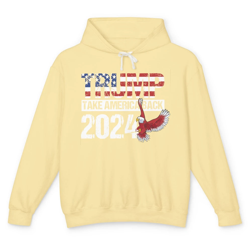 Trump 2024 Take America Back Eagle American Flag Election Unisex Lightweight Hoodie