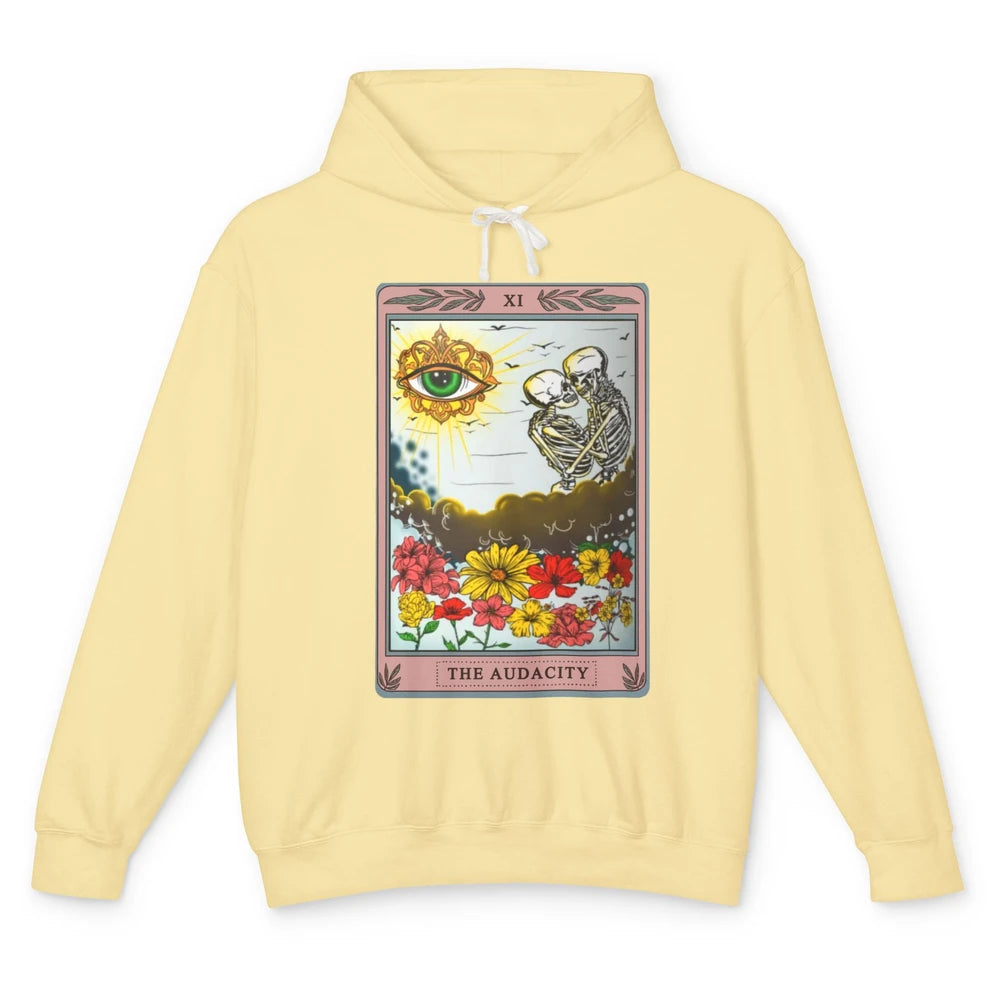 Retro Skeleton Riding Cloud The Audacity Tarot Card Rainbow Unisex Lightweight Hoodie