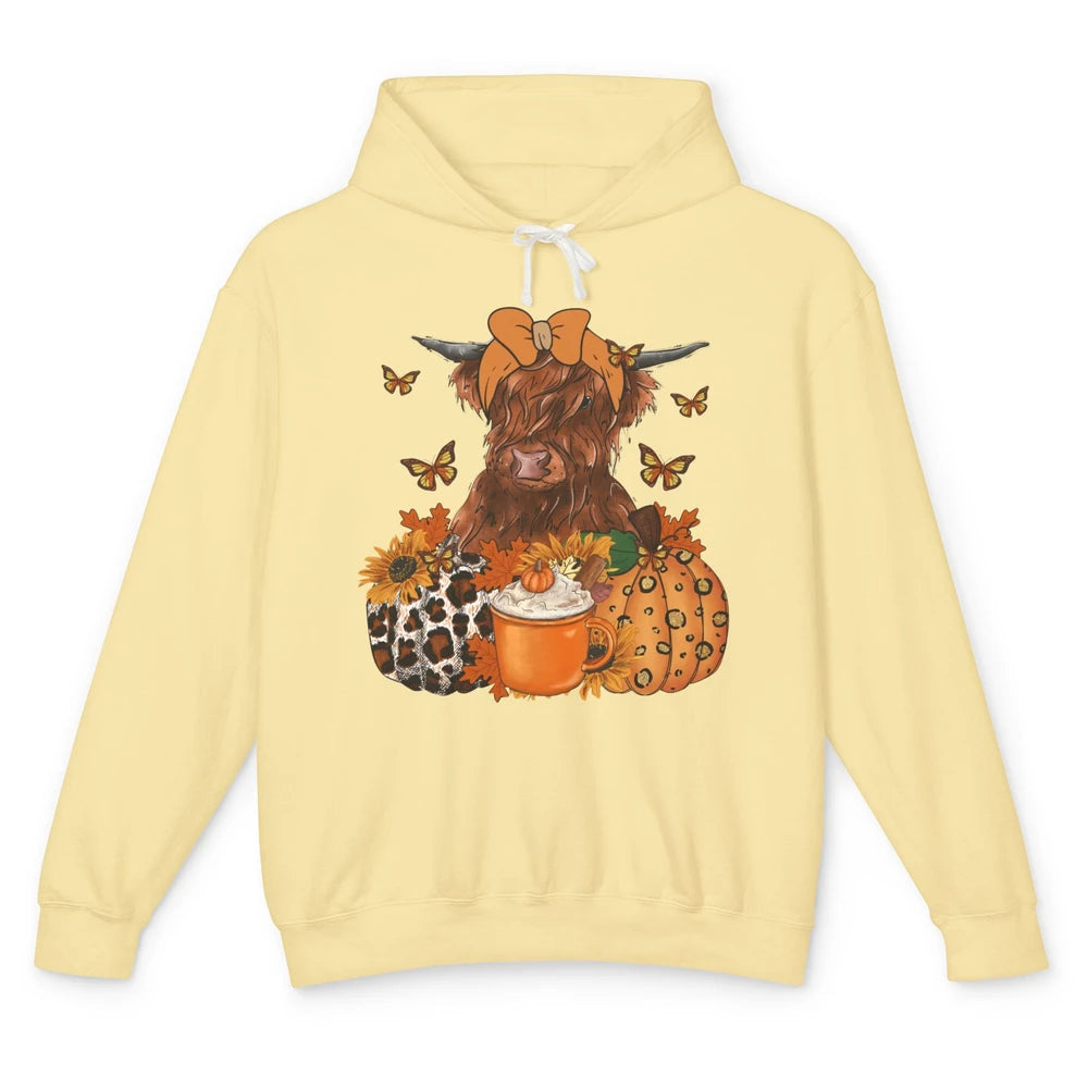 Retro Fall Highland Cow Pumpkin Western Country Farm Autumn Unisex Lightweight Hoodie