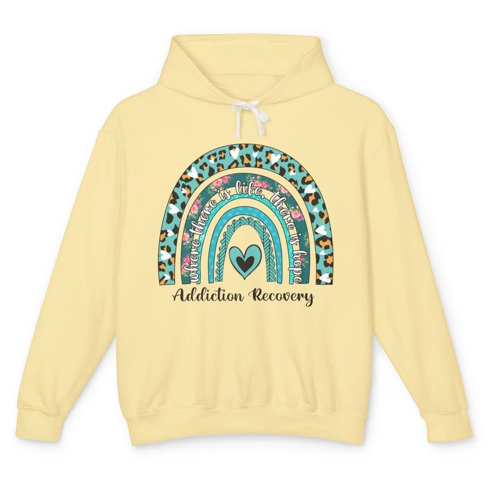 Addiction Recovery Awareness Rainbow Ribbon Blue Leopard Unisex Lightweight Hoodie