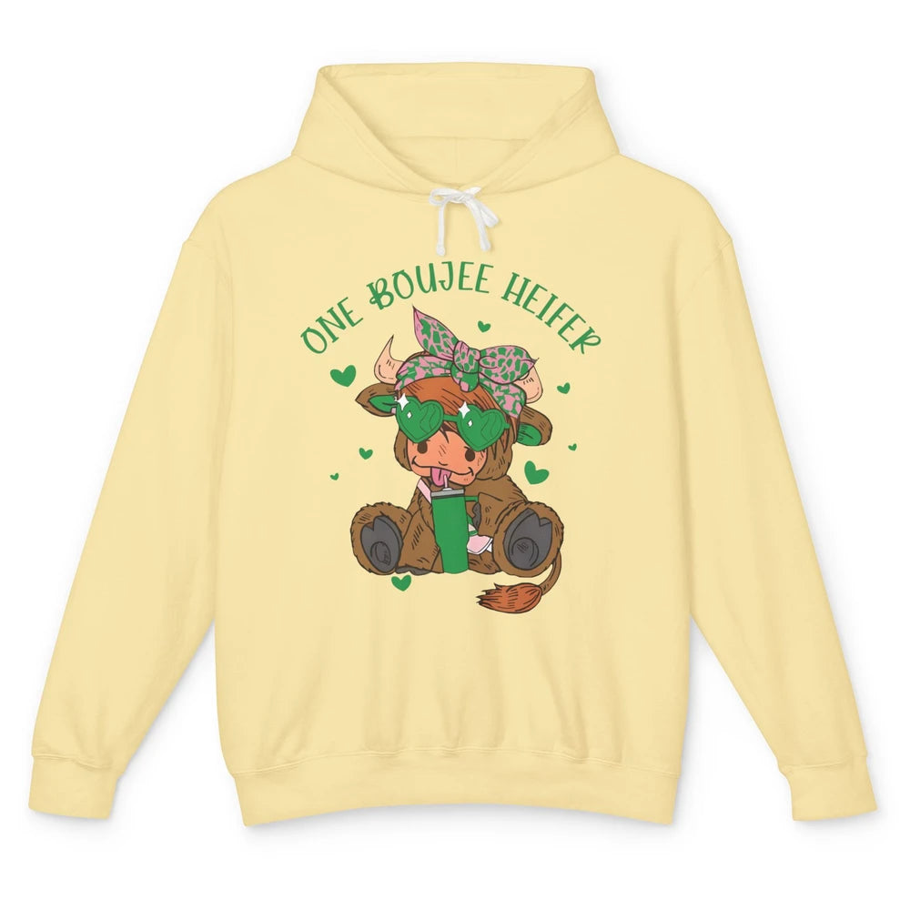 St Patricks Highland Cow One Boujee Heifer Shamrock St Paddy Unisex Lightweight Hoodie