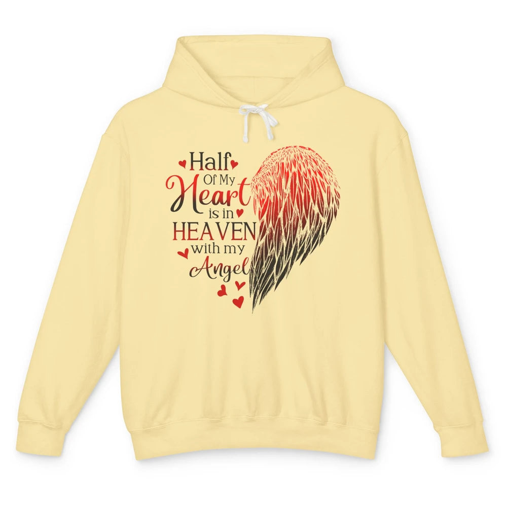 Angel Wing Half Of My Heart In Heaven With My Angel Memorial Unisex Lightweight Hoodie