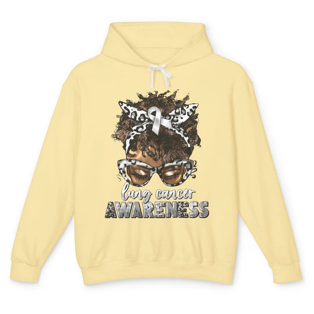 Afro Lung Cancer Awareness Black Woman Messy Hair Warrior Unisex Lightweight Hoodie