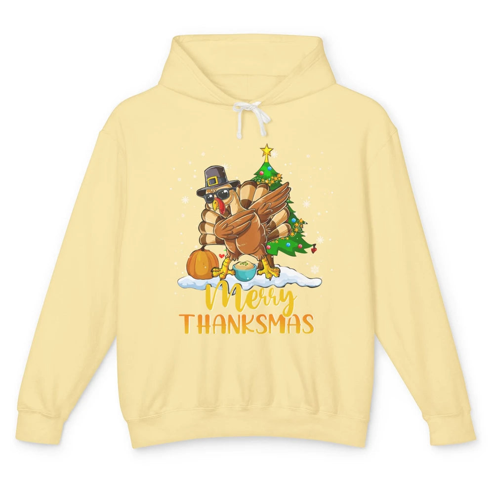 Funny Turkey Merry Thanksmas Christmas Thanksgiving Gift Unisex Lightweight Hoodie