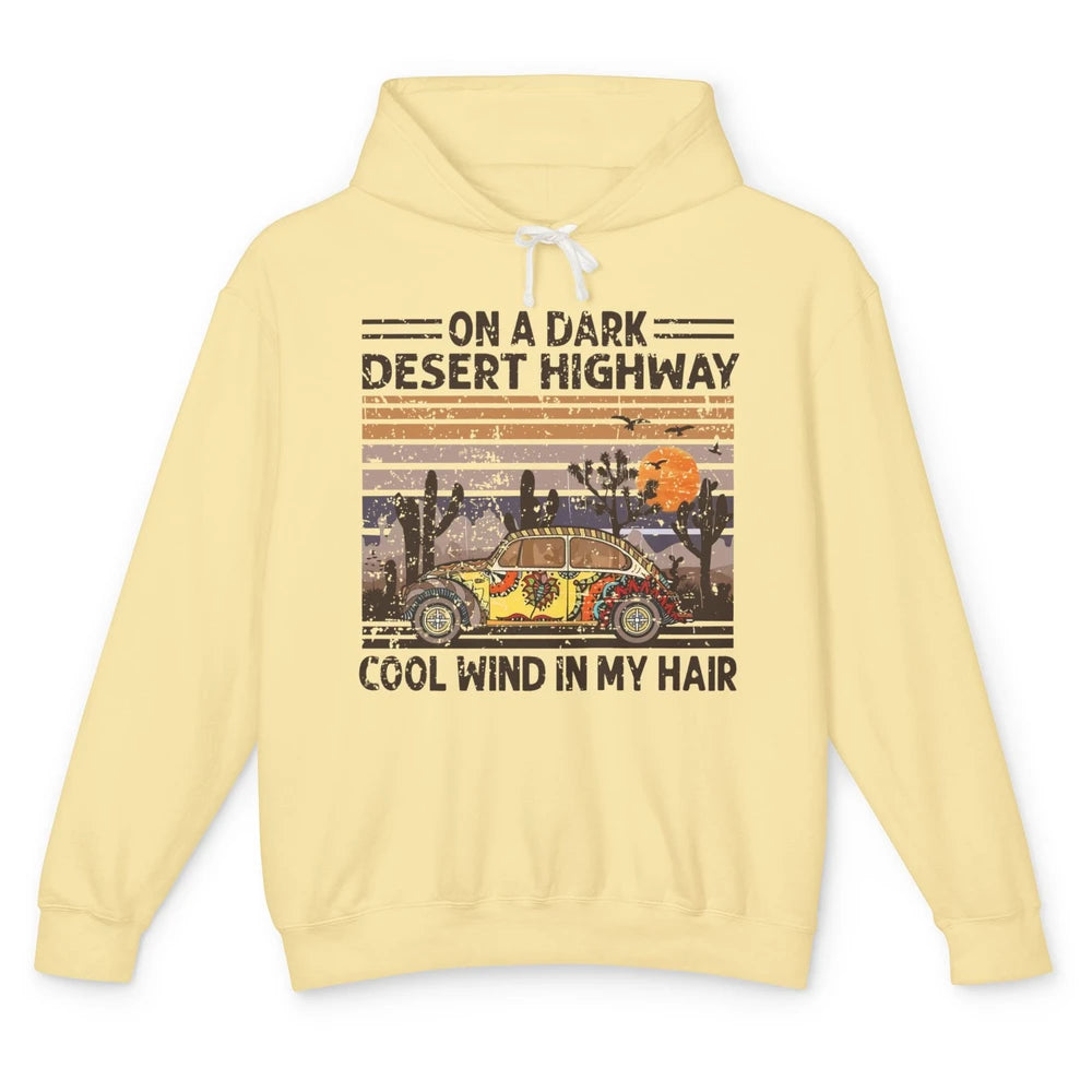 Vintage Hippie Car On A Dark Desert Highway Freedom Peace Unisex Lightweight Hoodie