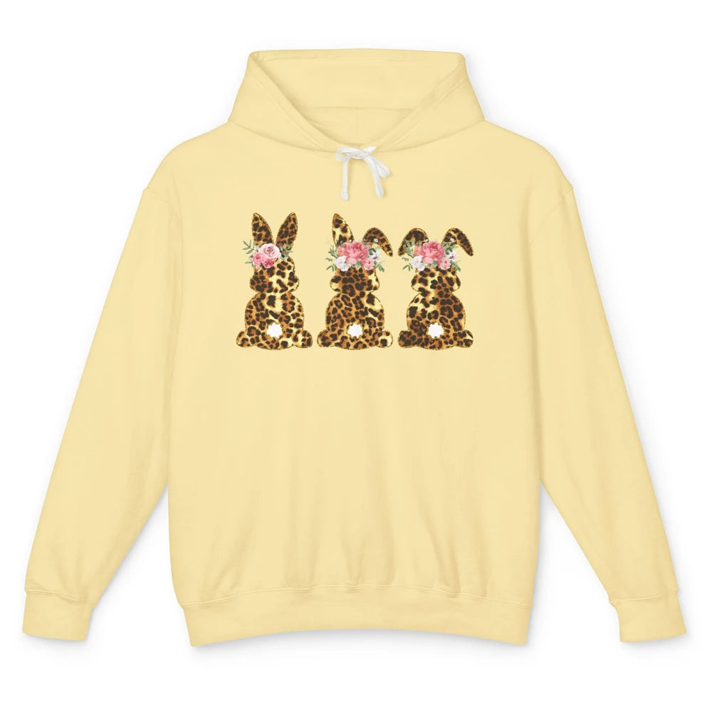 Leopard Bunnies With Flowers Cute Easter Day Bunny Lovers Unisex Lightweight Hoodie