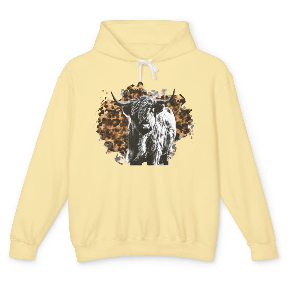 Highland Cow Leopard Heifer Western Country Southern Gift Unisex Lightweight Hoodie