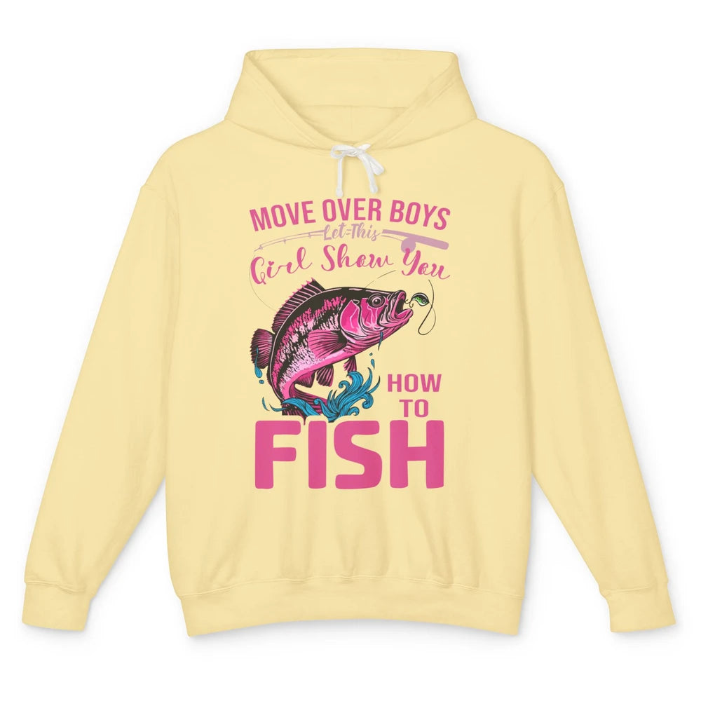 Bass Fishing Girl Show How To Fish Reel Girls Fish Fisherman Unisex Lightweight Hoodie