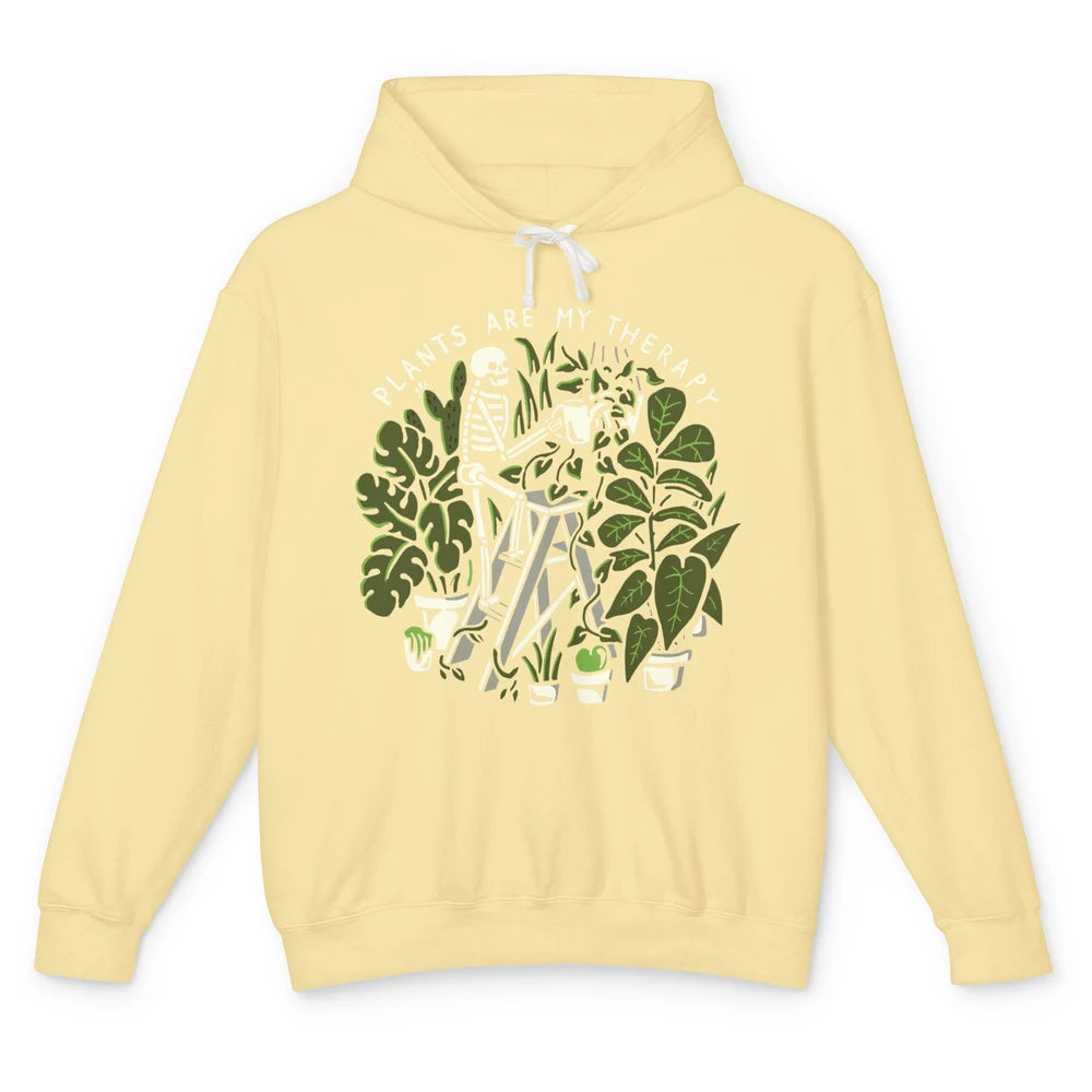 Funny Skeleton Gardener Plants Are My Therapy Gardening Unisex Lightweight Hoodie