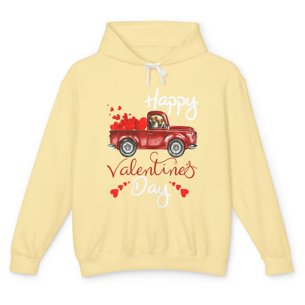 Happy Valentines Day Cute Dog Riding Red Truck Puppy Vintage Unisex Lightweight Hoodie