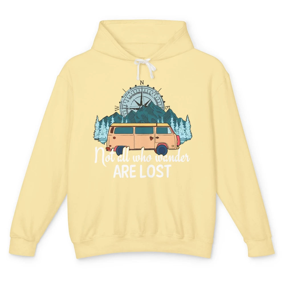 Vintage Compass Not All Who Wander Are Lost Camping Trailer Unisex Lightweight Hoodie