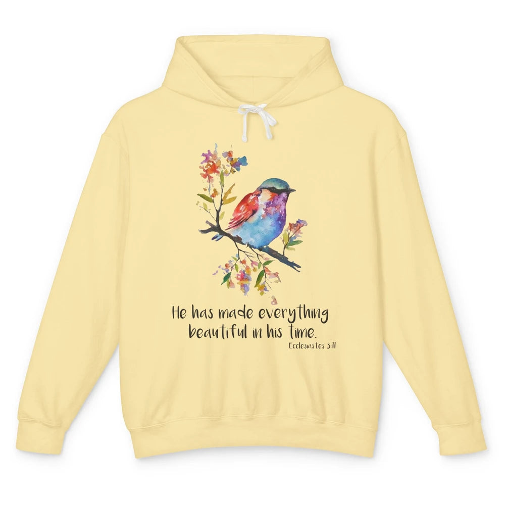 Bird Christian He Has Made Everything Beautiful Bible Verse Unisex Lightweight Hoodie